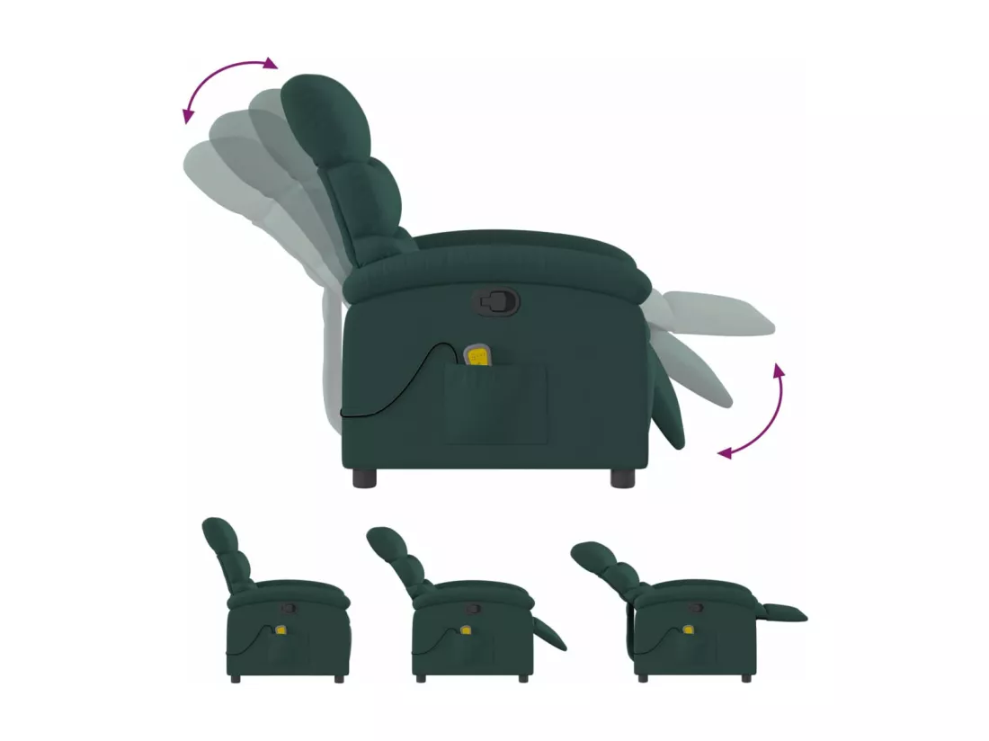 Fauteuil massant inclinable Vert foncé Tissu