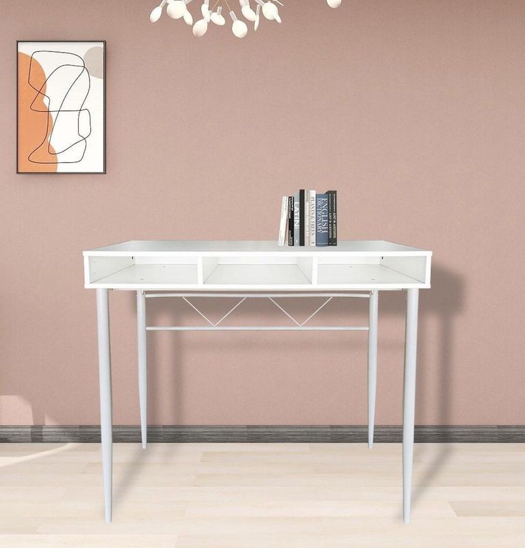 Sidetable - Consoletafel - Wit - Met Metalen Frame en 3 Opbergvakken