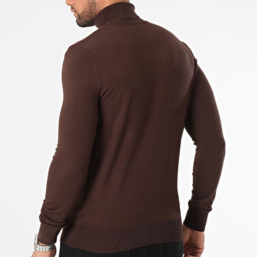 Pull Col Roulé Marron Foncé