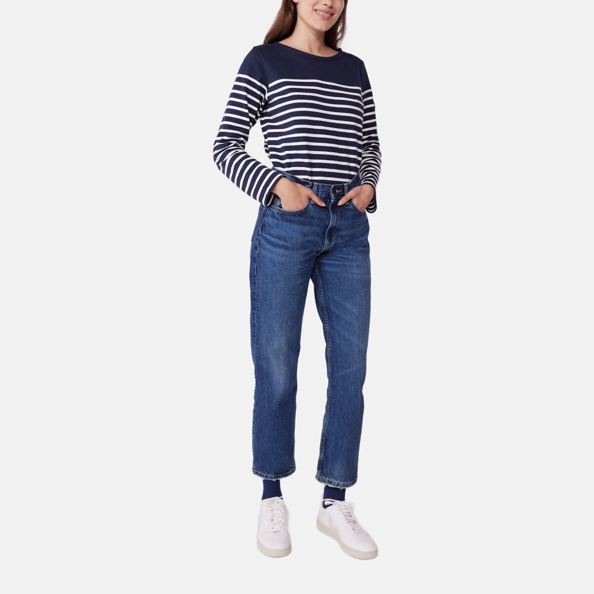 PETIT BATEAU<br>Camisa azul marinho de manga comprida de algodão