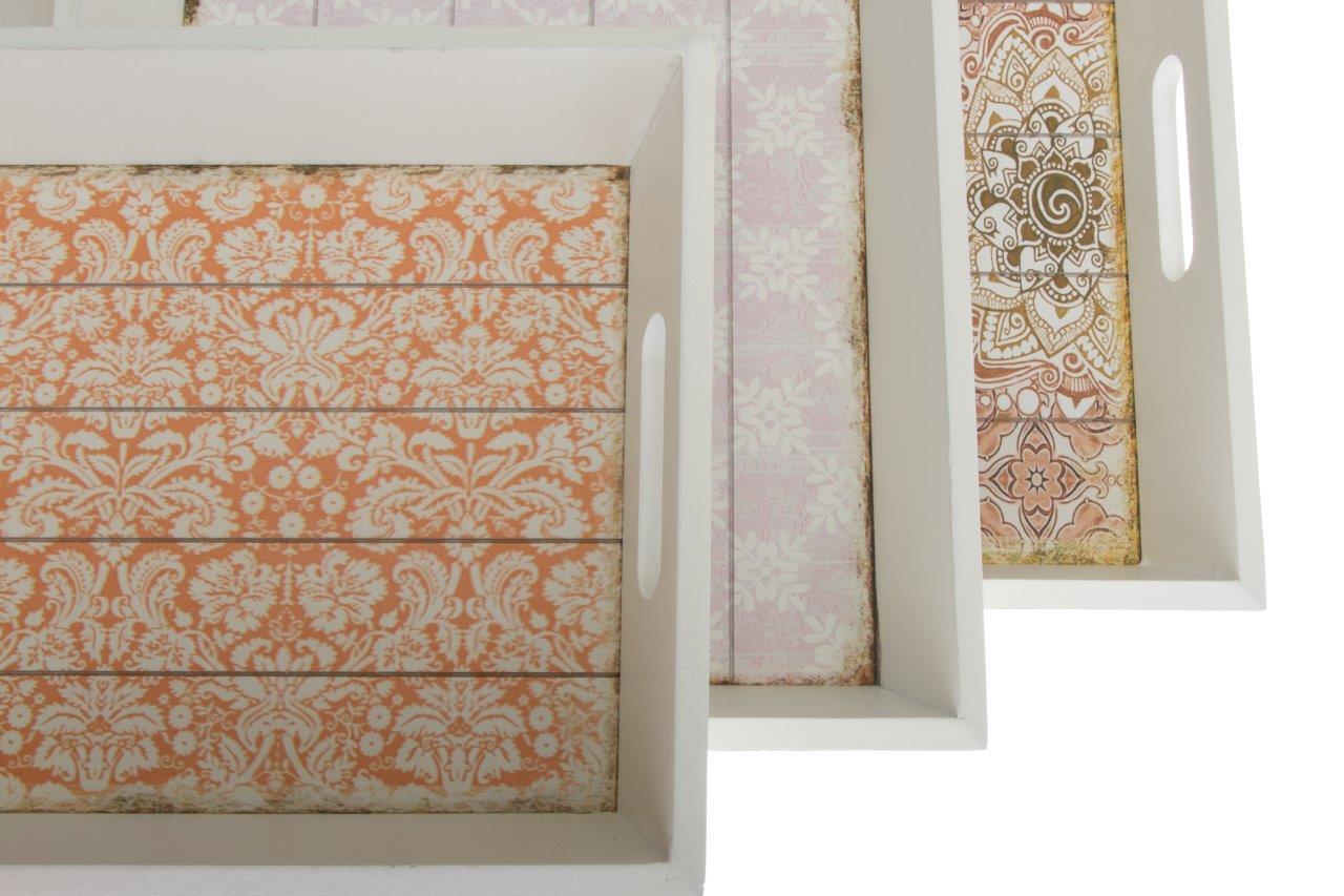 3-teiliges Tablett-Set PAISLEY - weiß antik - bunt