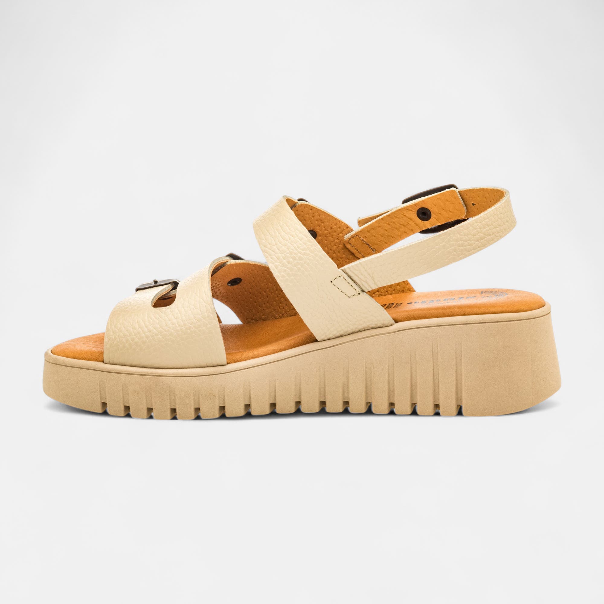 Sandales à talon compensé Femme en cuir beige