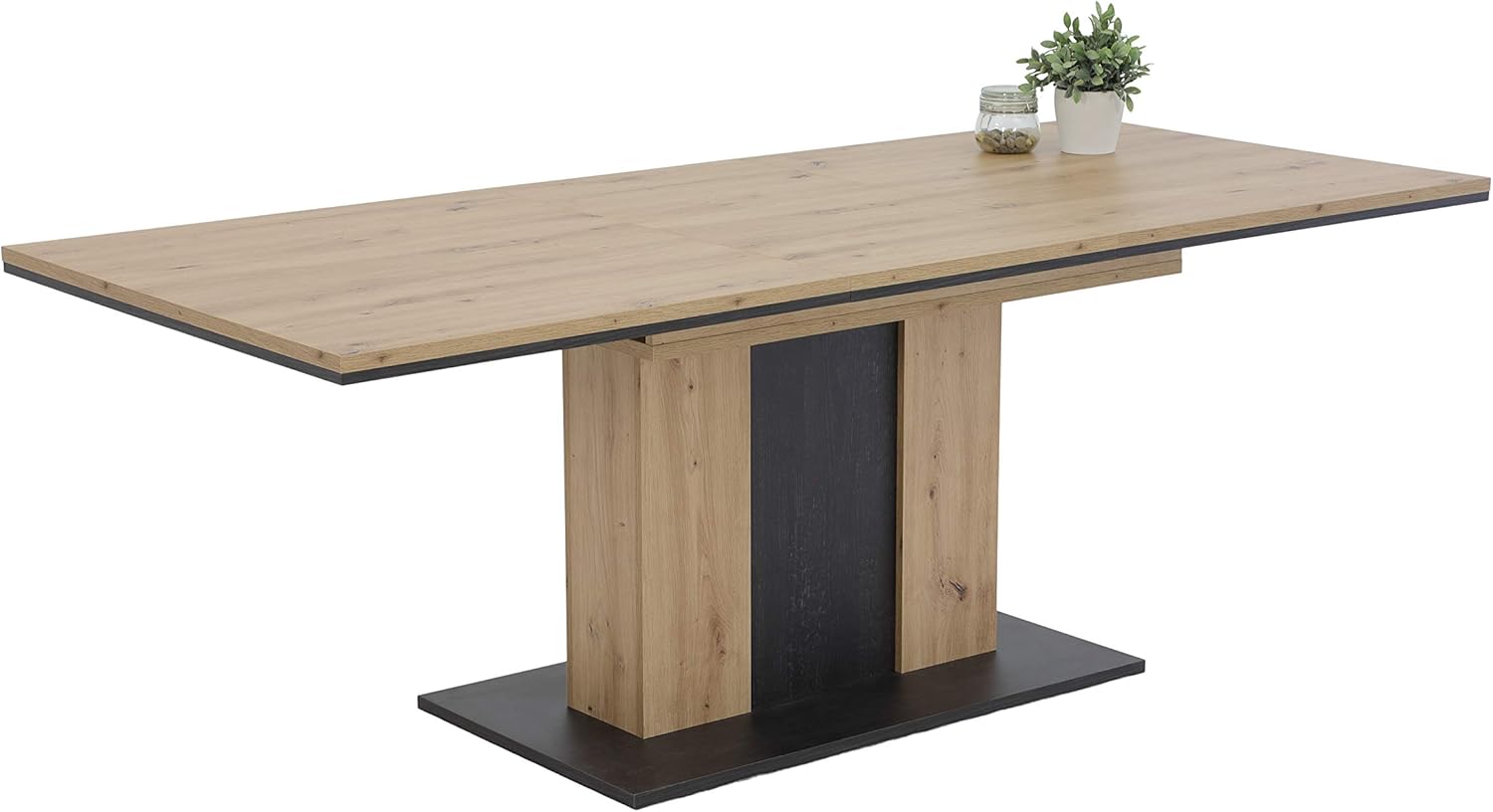 Hela Tische, Esstisch Säulentisch Atlanta, Holzwerkstoff melaminbeschichtet, Dekor Artisan Eiche, ausziehbar 160-210x90x75cm