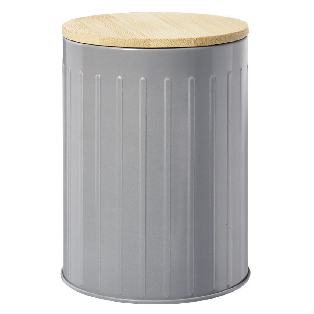 Boîte ronde métal embossée avec couvercle bambou Ø10xH13,5cm