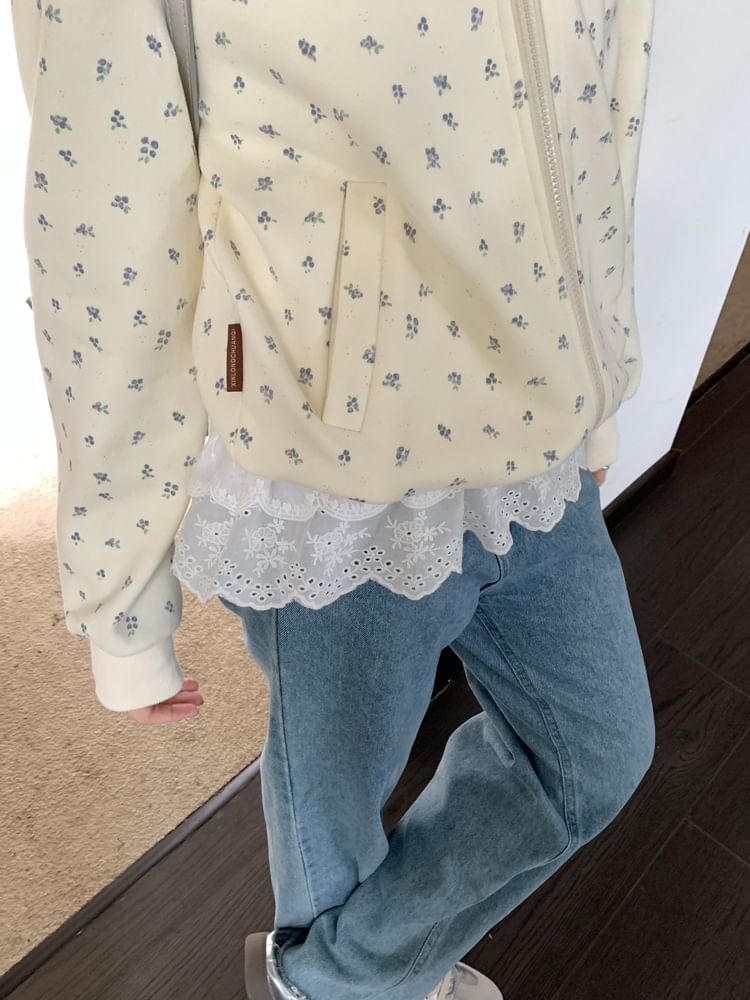 Auboi - Hoodie met rits en bloemenprint