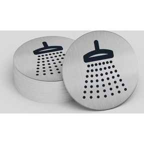 Pictogramme rond de porte - Douche-  83mm - Acier brossé
