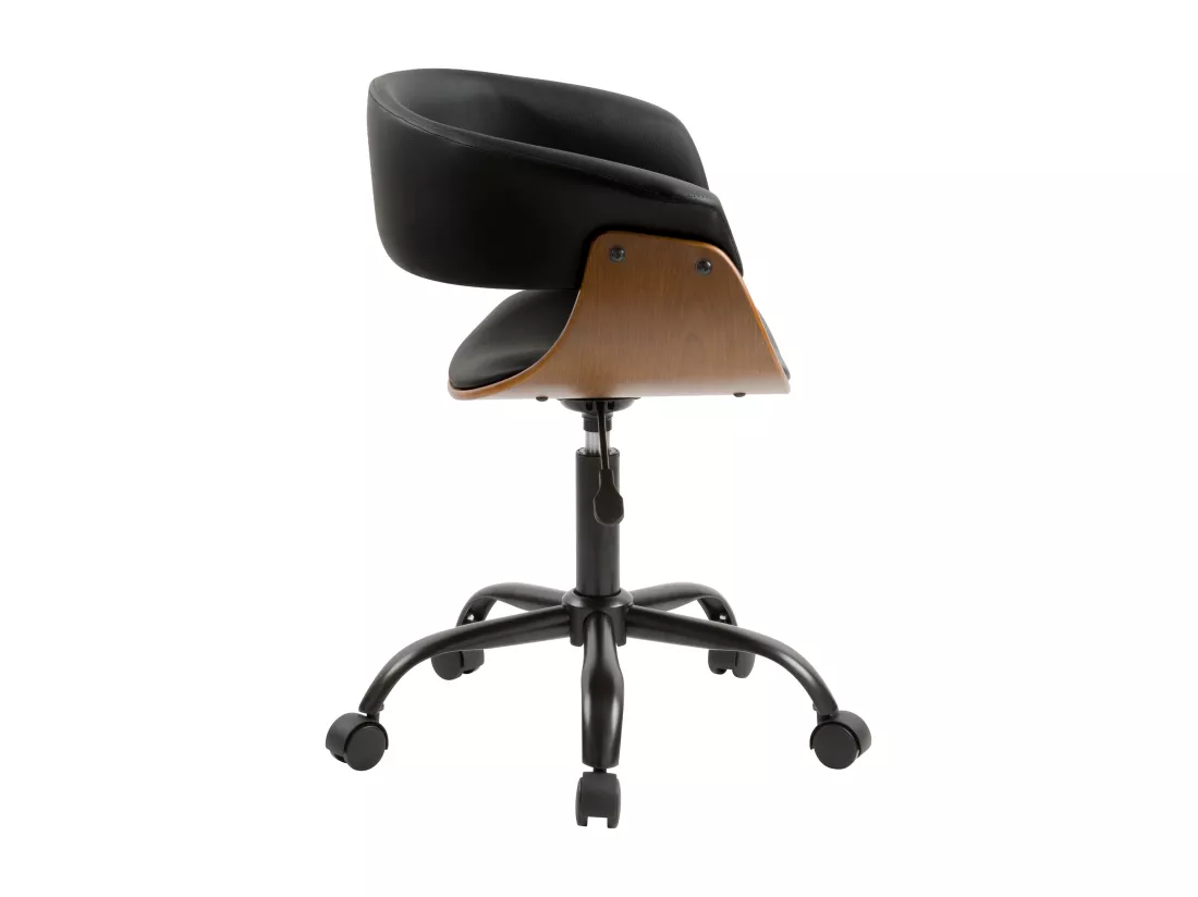 Chaise de bureau pivotante sur roulettes en bois et PU noir - Basile