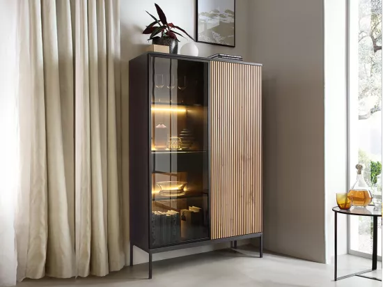 Étagère Soferi 100, Avec des portes|Fermé, Stratifié|Verre, Le nombre de portes: 2, 166cm
