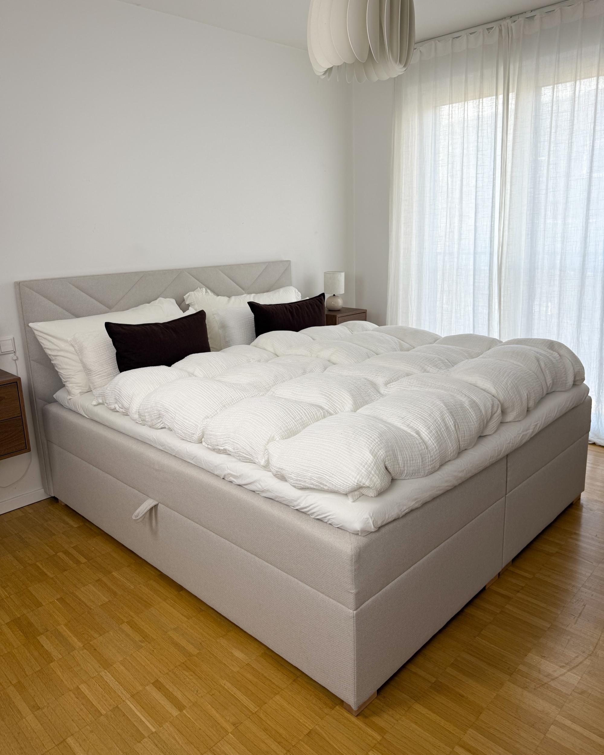 Boxspring met opbergruimte Stof ESQUIRE 180 x 200 cm Gebroken wit