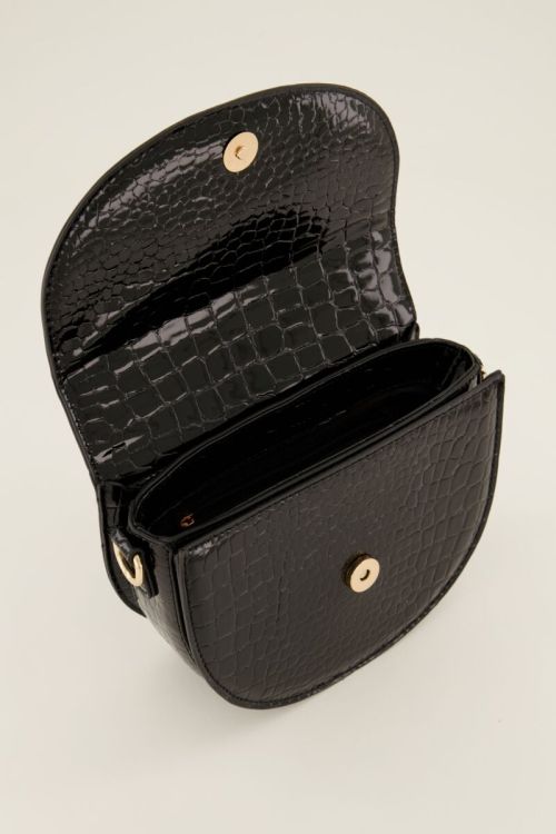 Zwarte schoudertas half rond met croco print