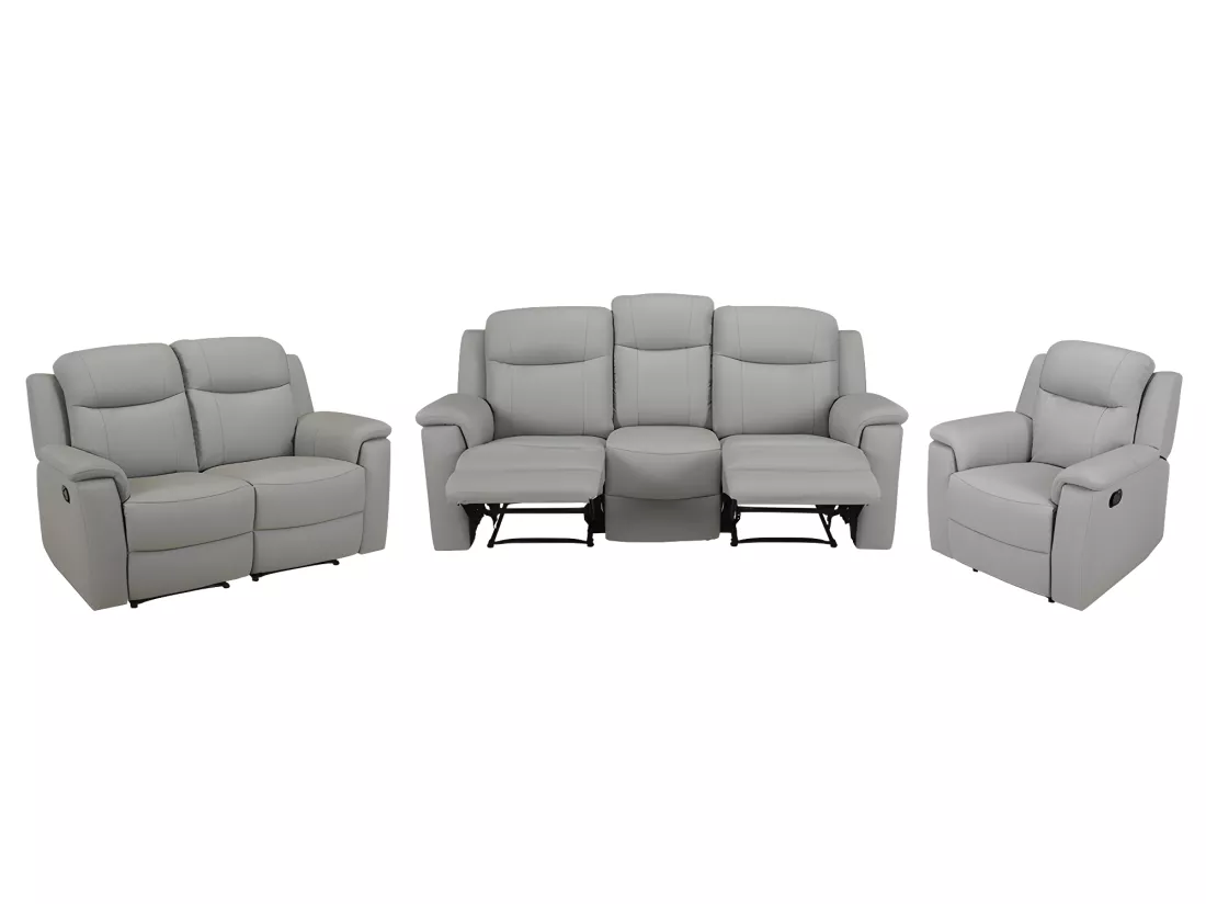 Canapés 3 places 2 places et un fauteuil relax EVASION en cuir - Gris clair