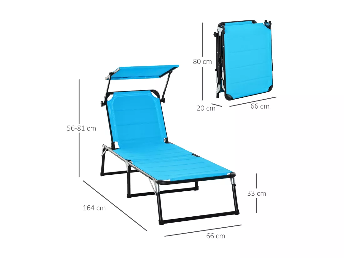 Bain de soleil transat pliable grand confort dossier pare-soleil réglables multi-positions alu. textilène bleu