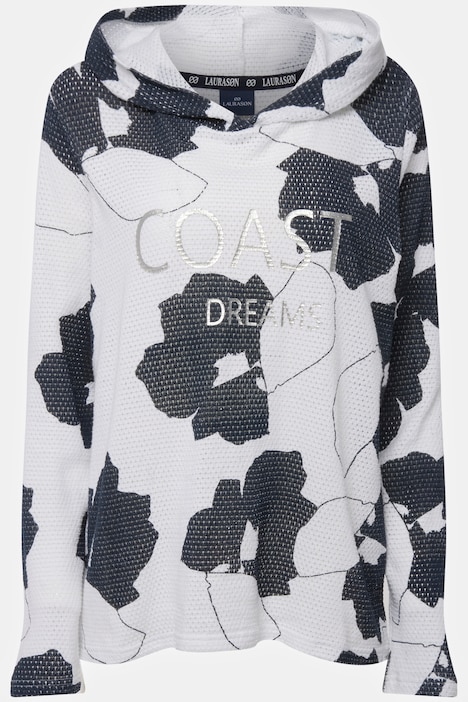 Hoodie, Blätter Print, Netz-Kapuze, Langarm