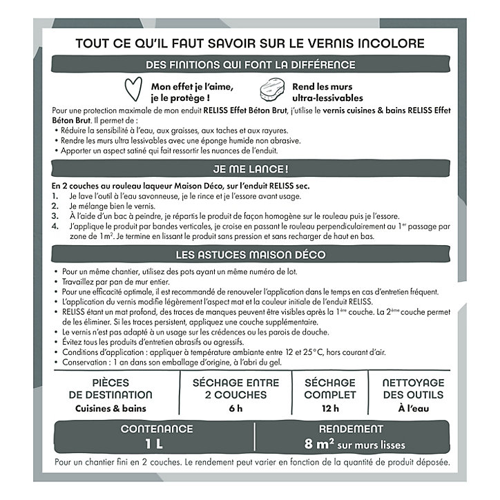 Vernis effet béton brut Maison Déco Reliss incolore 1L