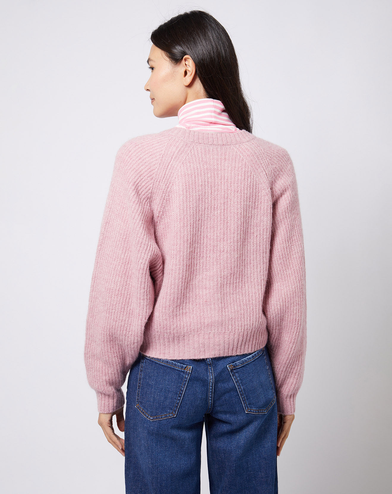 Esprit Cardigan court en Laine & Alpaga mélangés rose clair