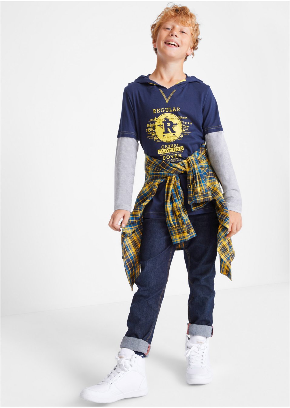 T-shirt garçon double épaisseur à capuche