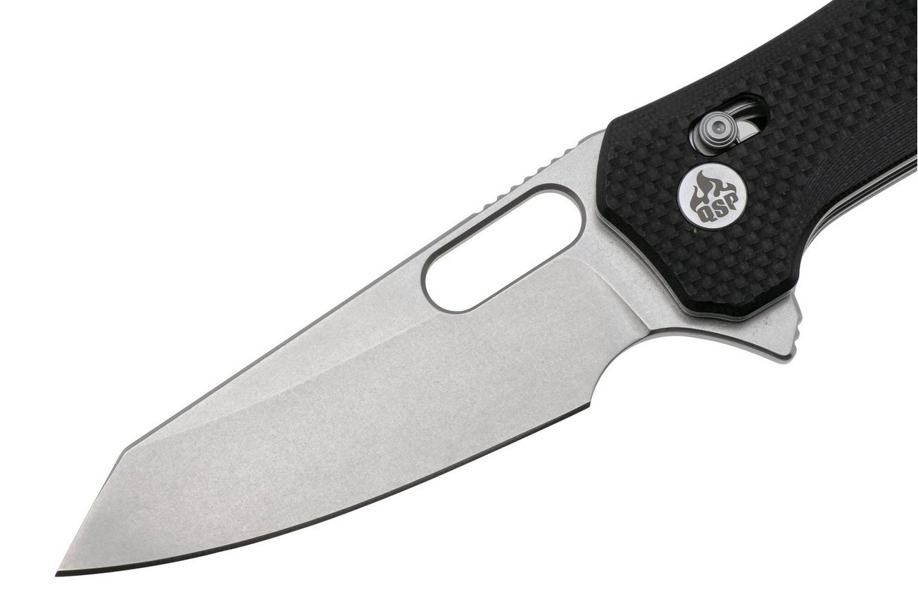 QSP Knife Emu 164-C1, Stonewashed 14C28N, Black Coarse G10, zakmes