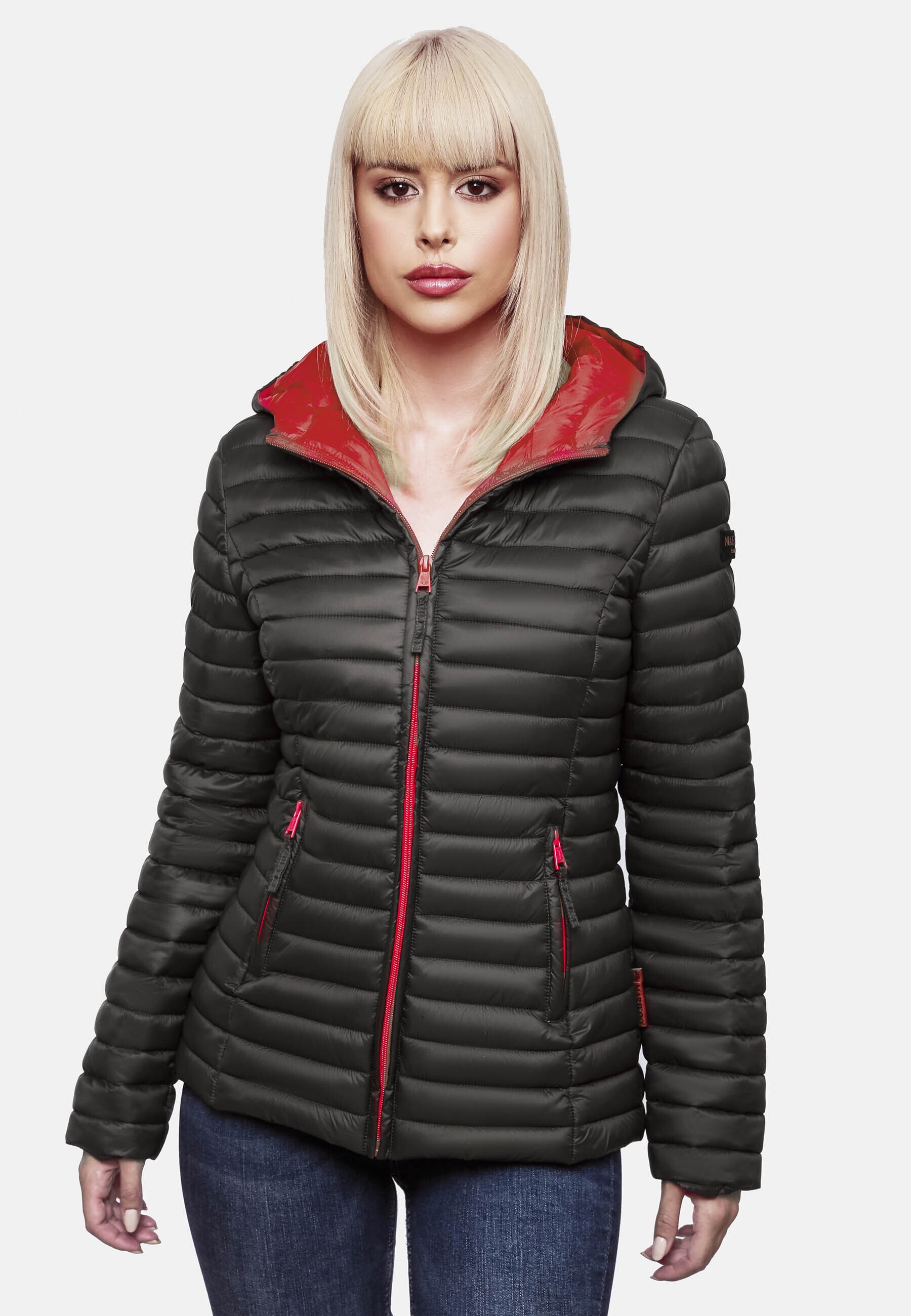 MARIKOO Damen Steppjacke Übergangsjacke mit kontrastfarbendem Reißverschluss Asraa
