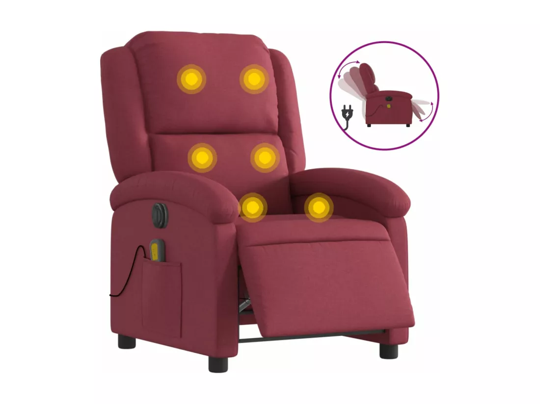 Fauteuil massant inclinable électrique Rouge bordeaux Tissu