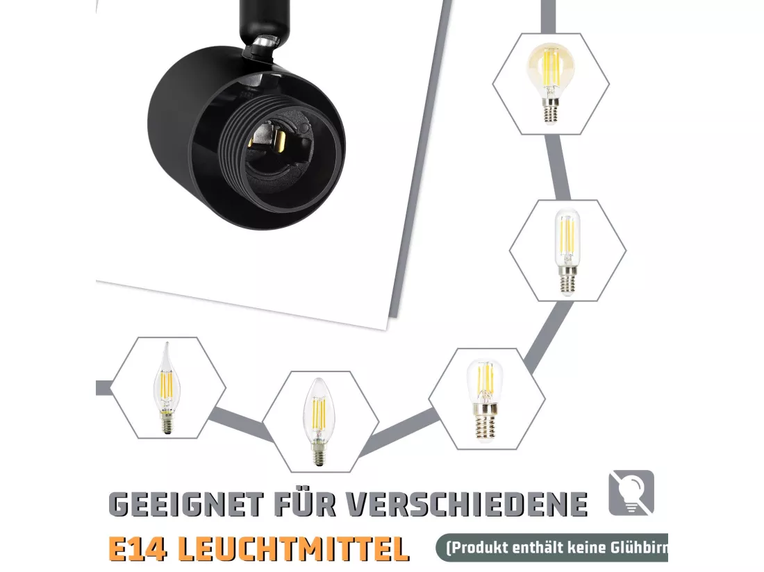 NETTLIFE Spot de plafond noir E14 abat-jour en verre vintage d'intérieur Spot moderne pour chambre à coucher salon