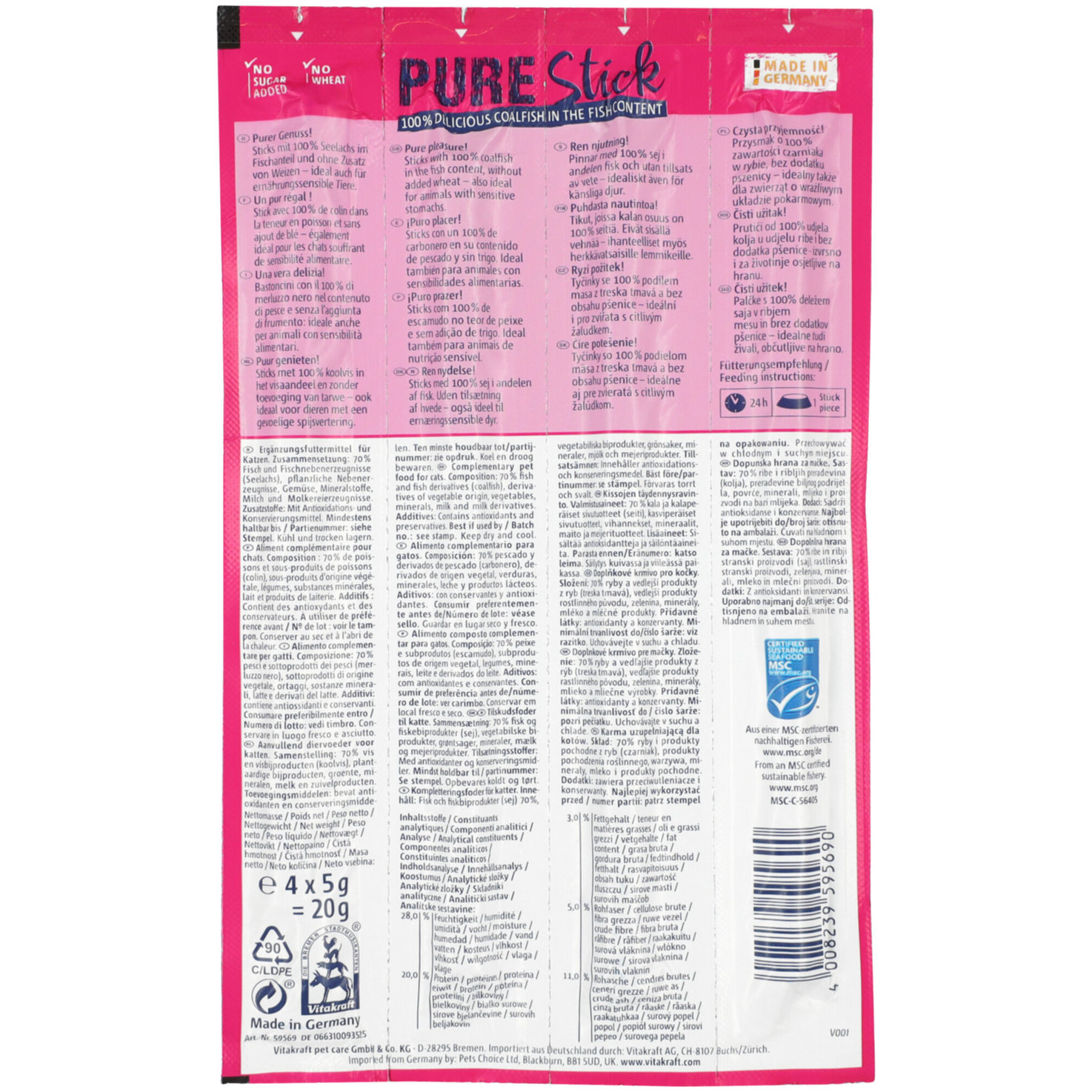 Vitakraft Katzensnack Pure Stick Seelachs MSC 4x5g