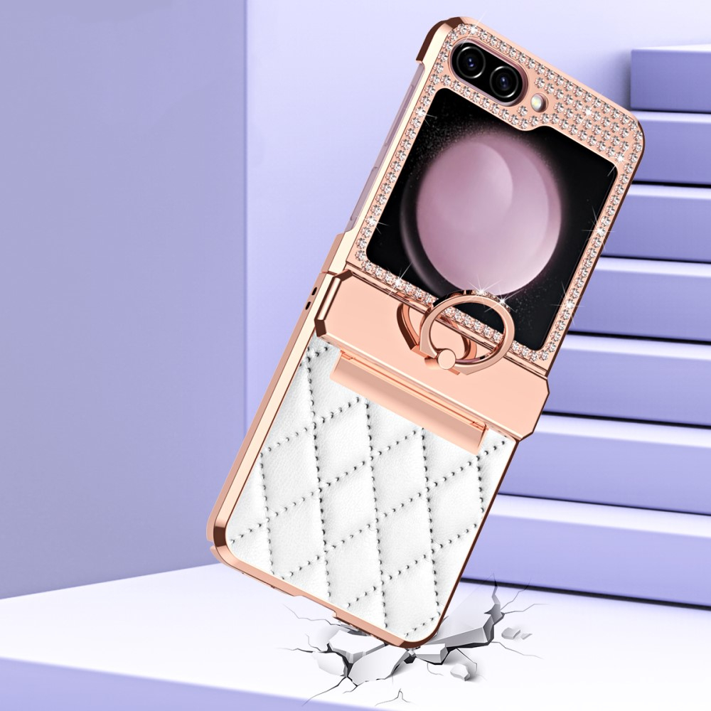 Samsung Galaxy Z Flip7 FE / Z Flip6 Hardcase Hülle Finger Griff Ring Halterung Glitzer Design   Scharnier Design - Roségold