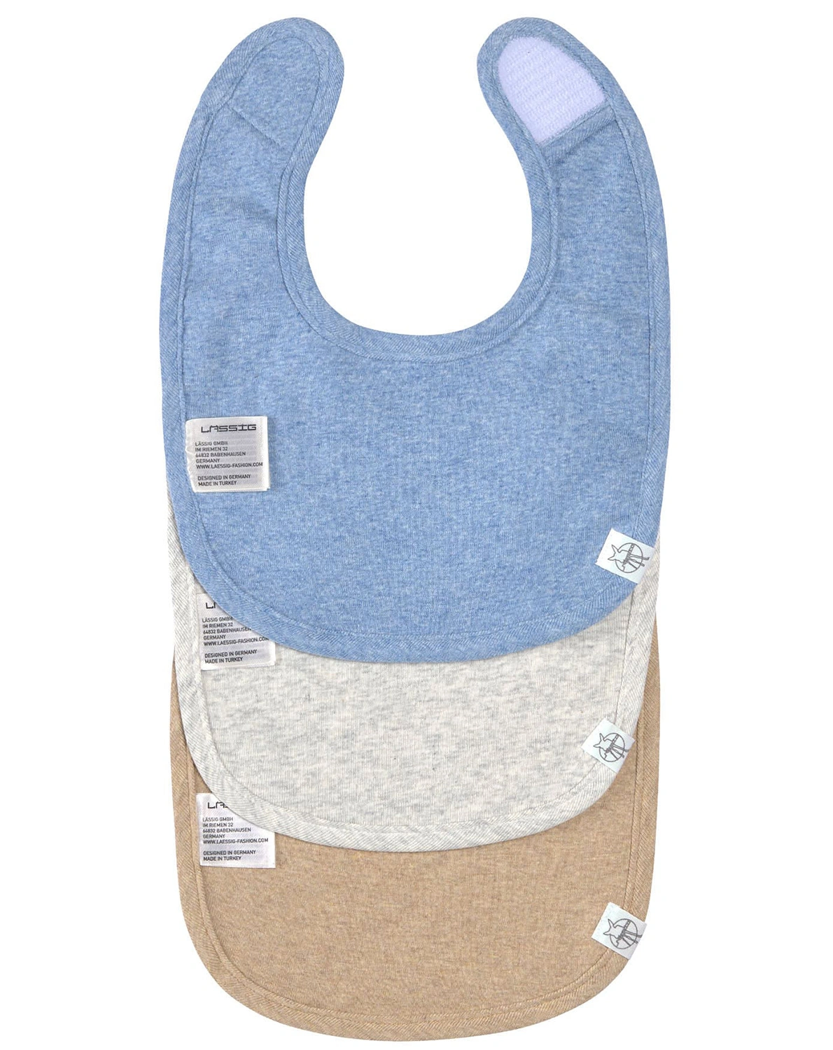 Klett-Lätzchen COTTON UNI 3er Set in beige/blau/grau