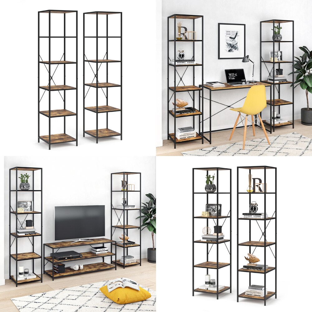 VICCO Loft Standregal Fyrk 2er Set Bücherregal Wandregal Holz Regal 174x40x40 cm