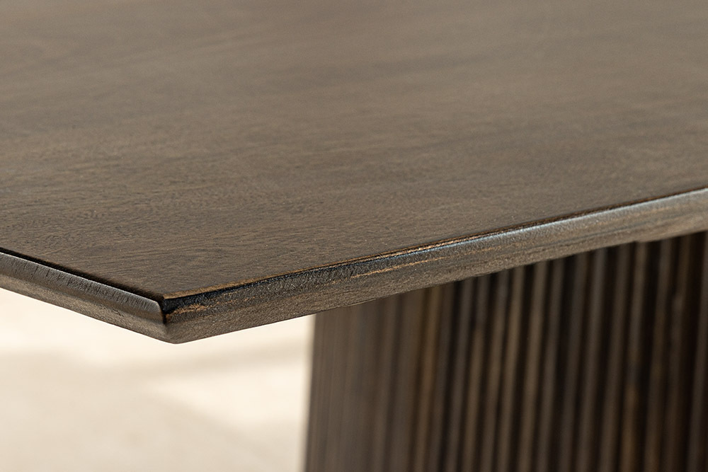Design Esstisch GRAND 200cm dunkelbraun Mangoholz Bootsform mit Sockel