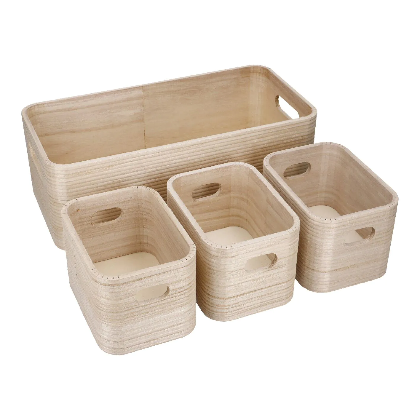 4er Set Kiste, geriffelt/natur