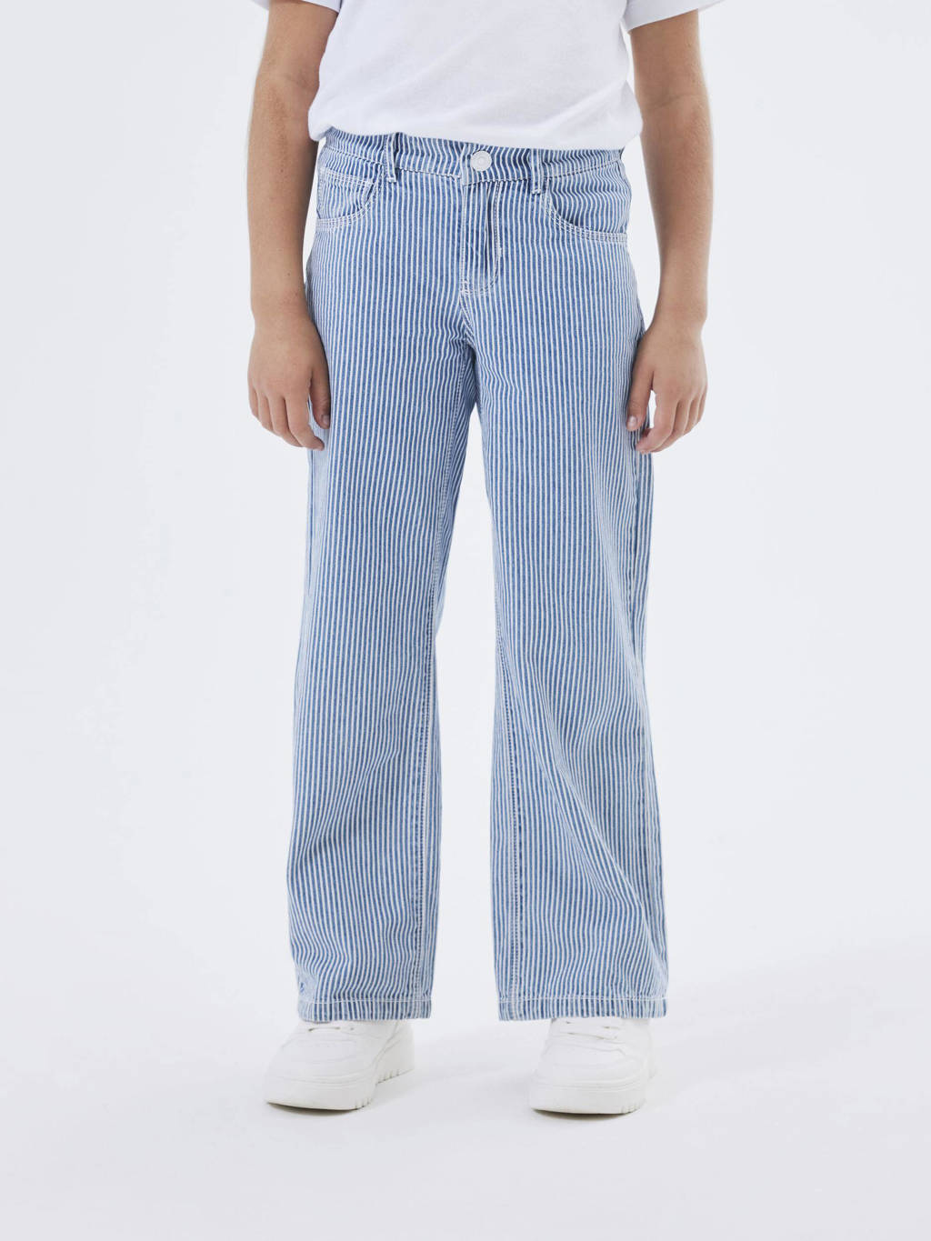 NAME IT gestreepte wide leg jeans NKFROSE medium blue denim