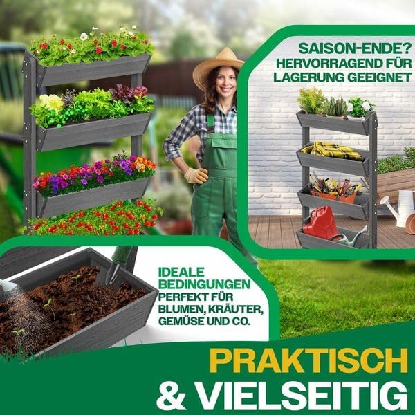 KESSER® Hochbeet mit 5 Etagen Premium Blumenkasten Blumentreppe Pflanztreppe Gemüsebeet Kräuterbeet Pflanzkübel Frühbeet Blumenbeet Pflanzkasten mit Gartenvlies - Beet inkl. Schaufelset, Anthrazit
