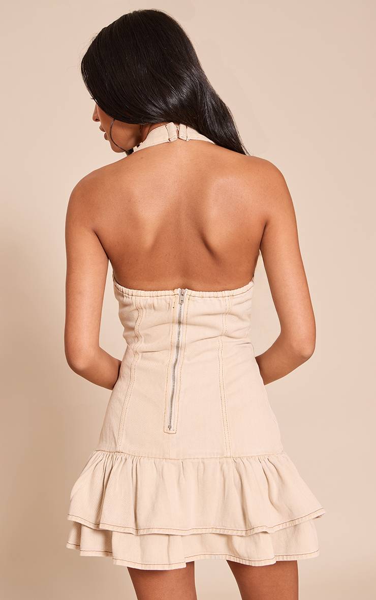 Gris Pierre Robe Courte En Jean À Volants Avec Col Licou Pour Grandes Tailles