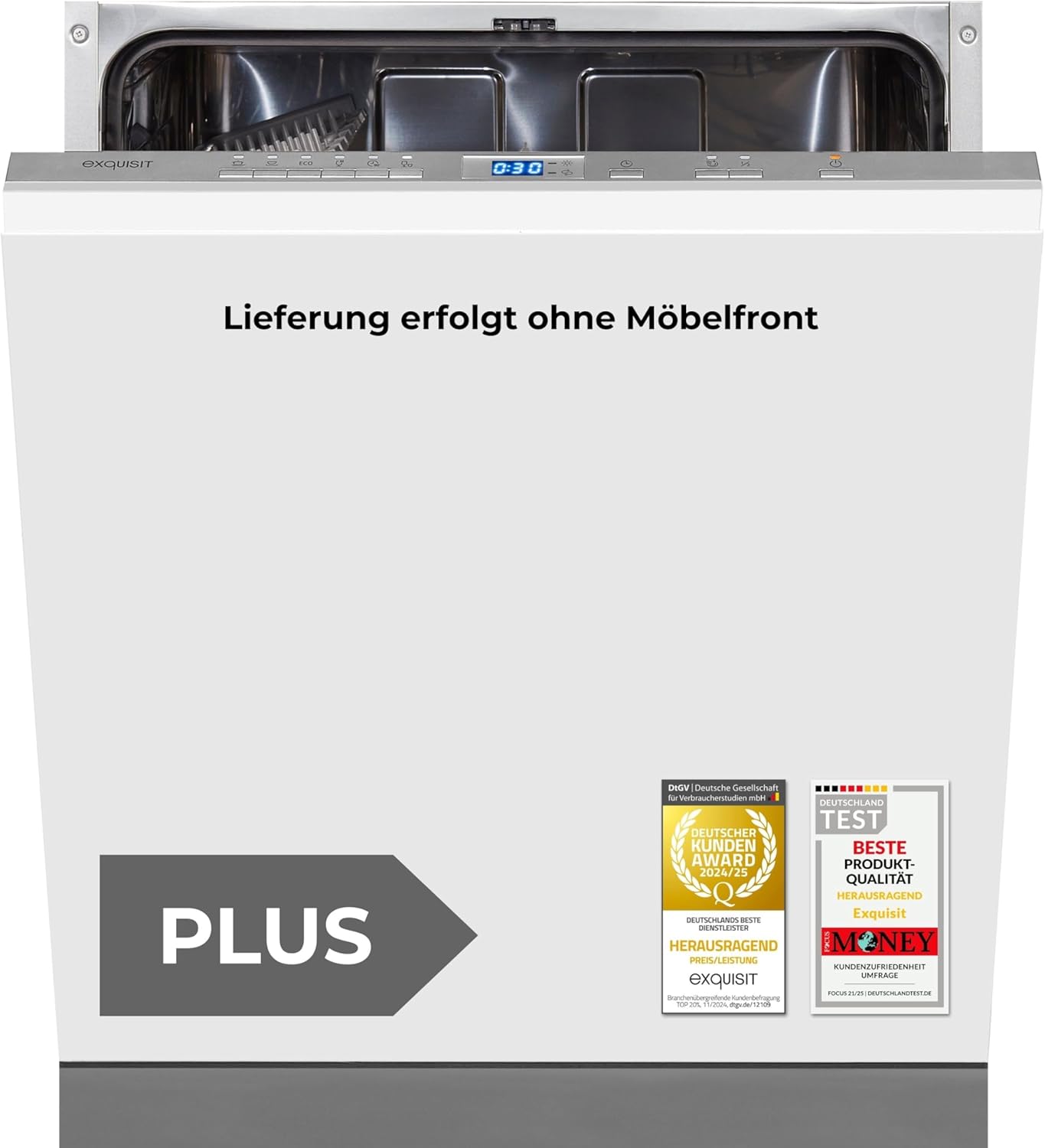 Exquisit PLUS Einbaugeschirrspüler 60 cm, Vollintegrierbar, 13 Maßgedecke, Startzeitvorwahl, 6 Spülprogramme, Power+, ECO-Modus, EGSP52113-E-030E silber
