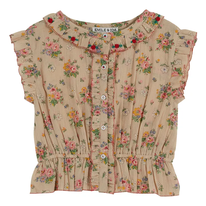 Emile et Ida Blouse Vintage Brodée Fleurie | Beige