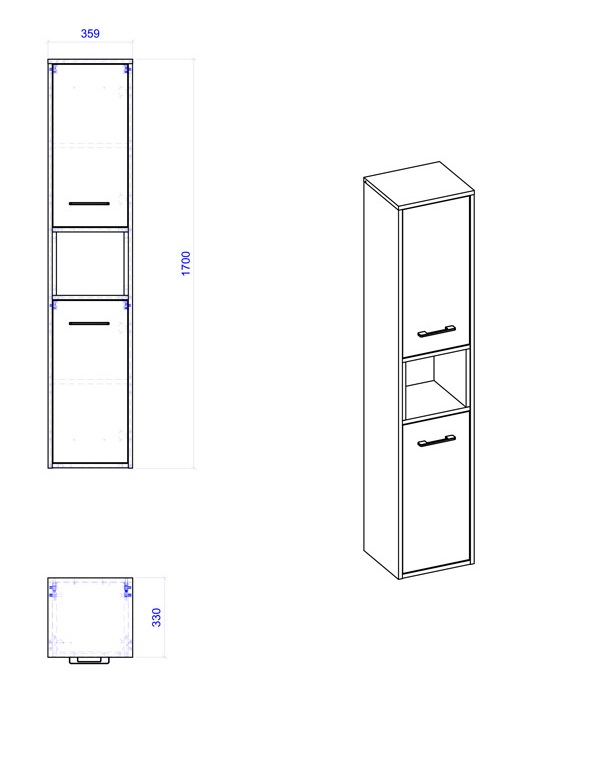 Comad Borneo Cosmos 800 FSC kolomkast 170x36cm eiken/grijs