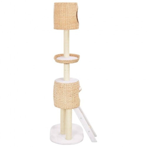 Arranhador para gatos com cestos, camas e tocas.