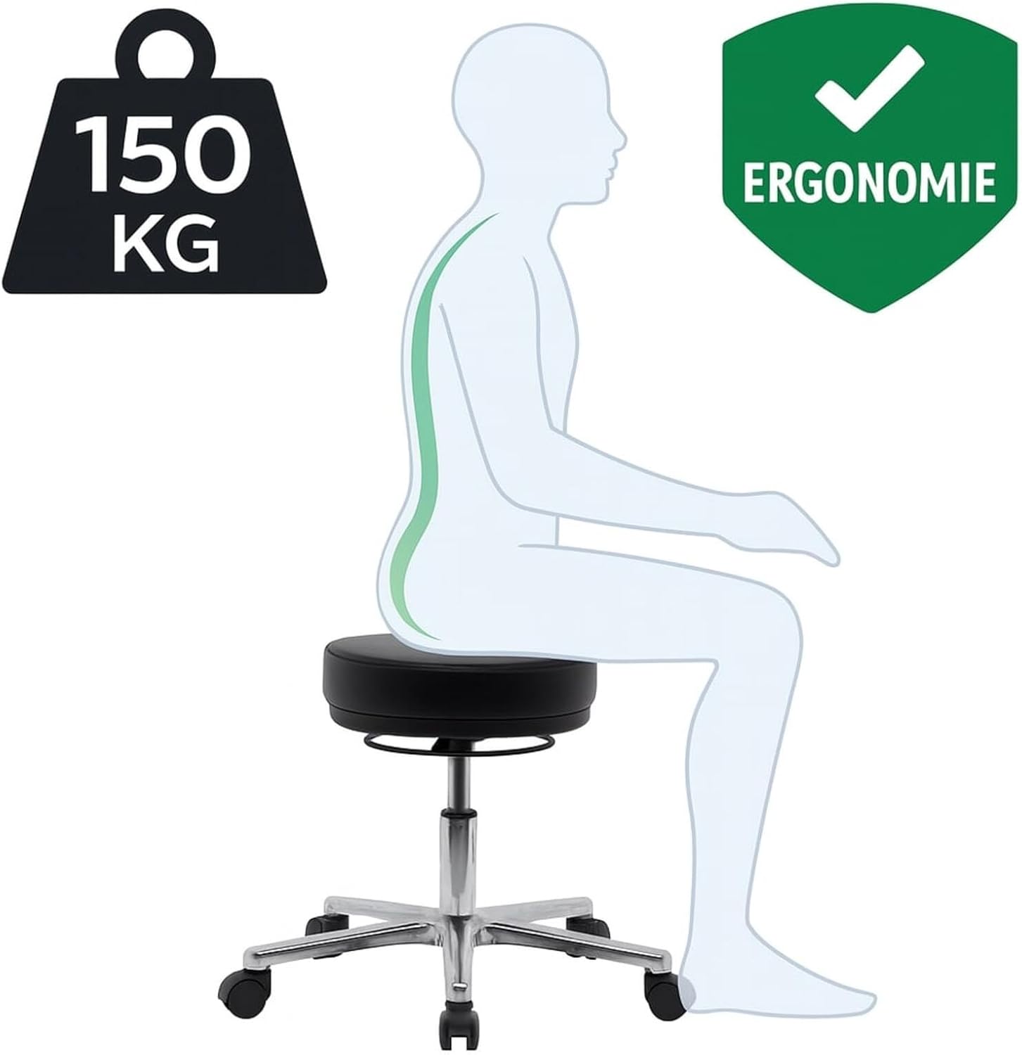 VERSEE Höhenverstellbarer Arbeitshocker LIBER aus Echt-Leder - Blau - Komfortable Polsterung - Belastbar bis 150kg - Ideal für Büro und Praxis