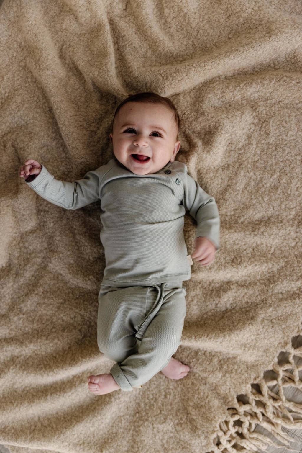 LEVV baby gestreepte regular fit broek LNESTORNOS van katoen zachtgroen