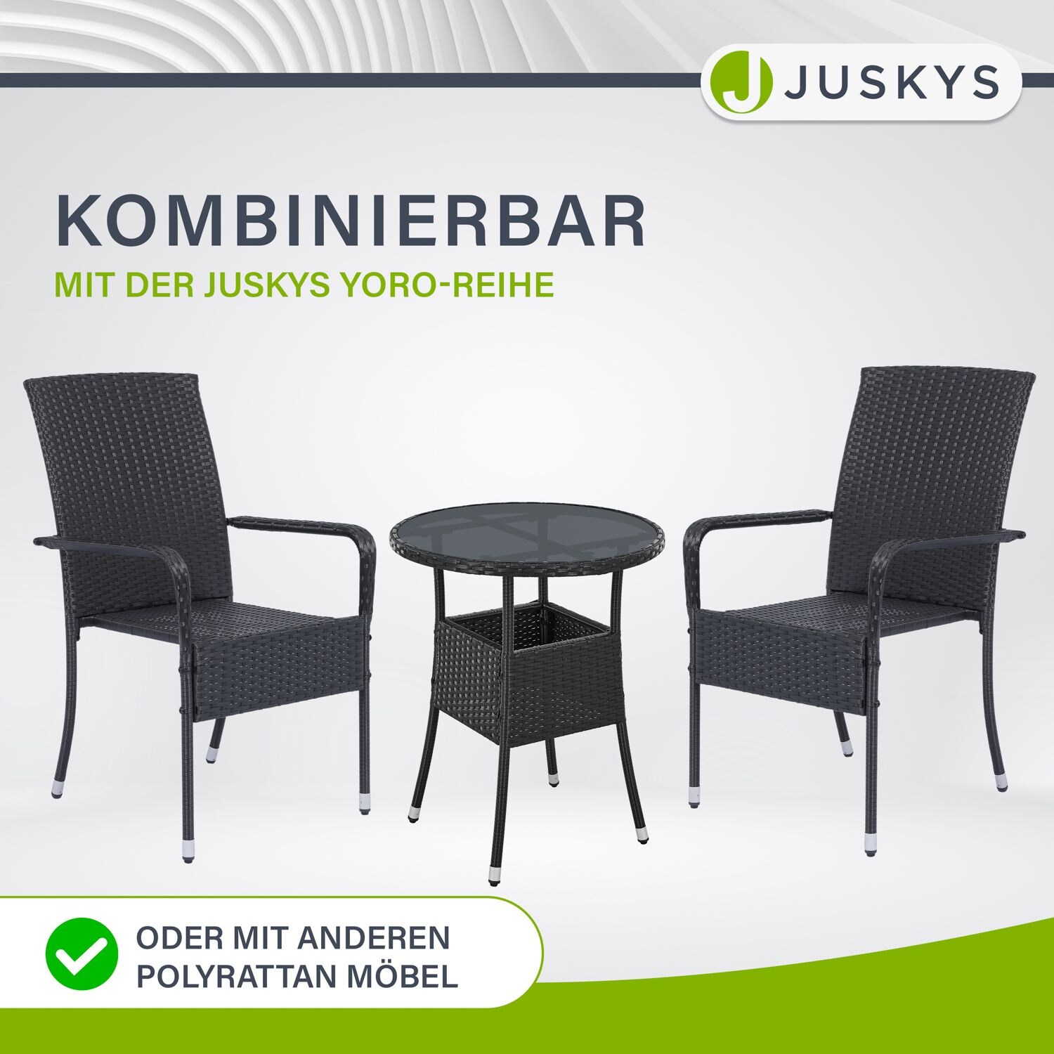 Juskys Polyrattan Gartentisch Yoro rund - wetterfest Outdoor Beistelltisch Ø 60 cm - Schwarz