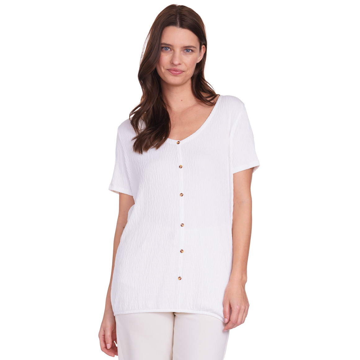 Gina Benotti Damen T-Shirt mit Strukturmuster weiss