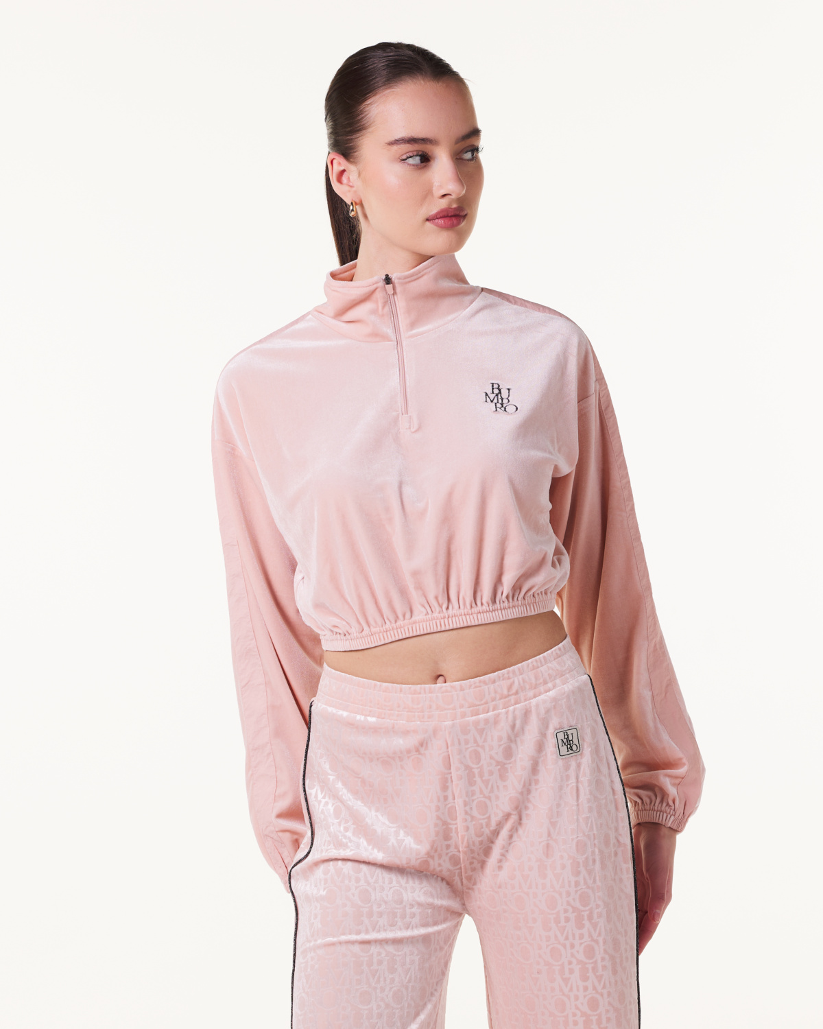 Bumpro Monogram Velour 1\2 Zip Pink Evening