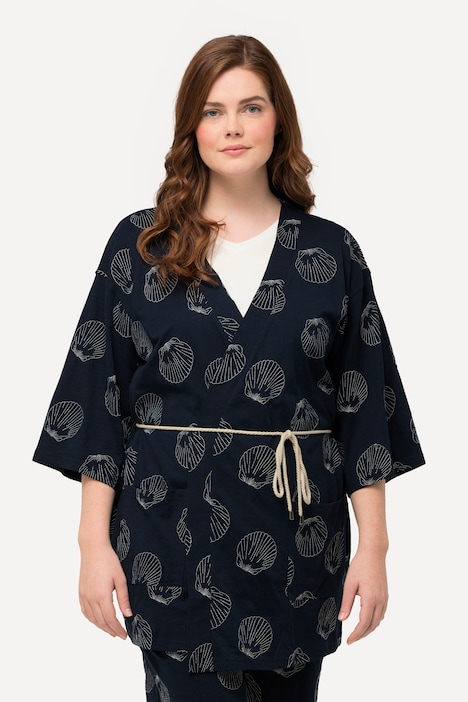 Kimono, Stickerei, V-Ausschnitt, 3/4-Arm, Biobaumwolle