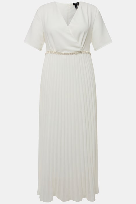 Maxikleid, Plissee, Wickeloptik, V-Ausschnitt, Halbarm