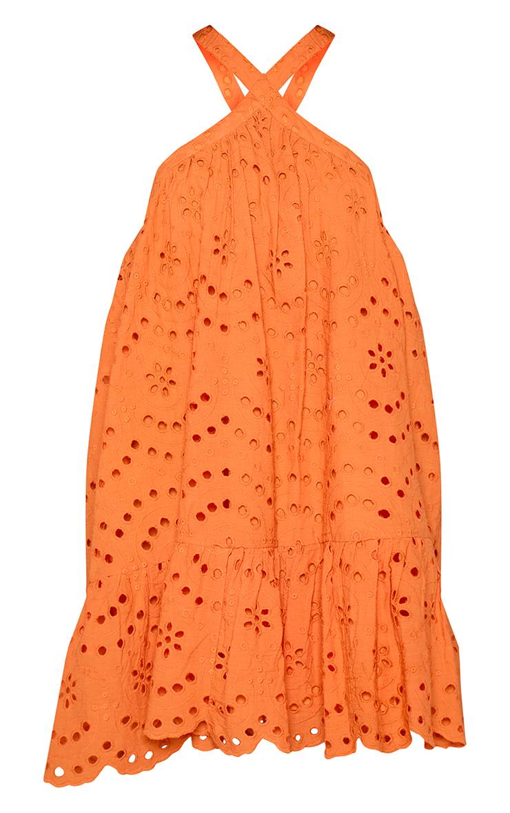 Orange Robe Bouffante À Encolure Américaine Avec Broderie Anglaise