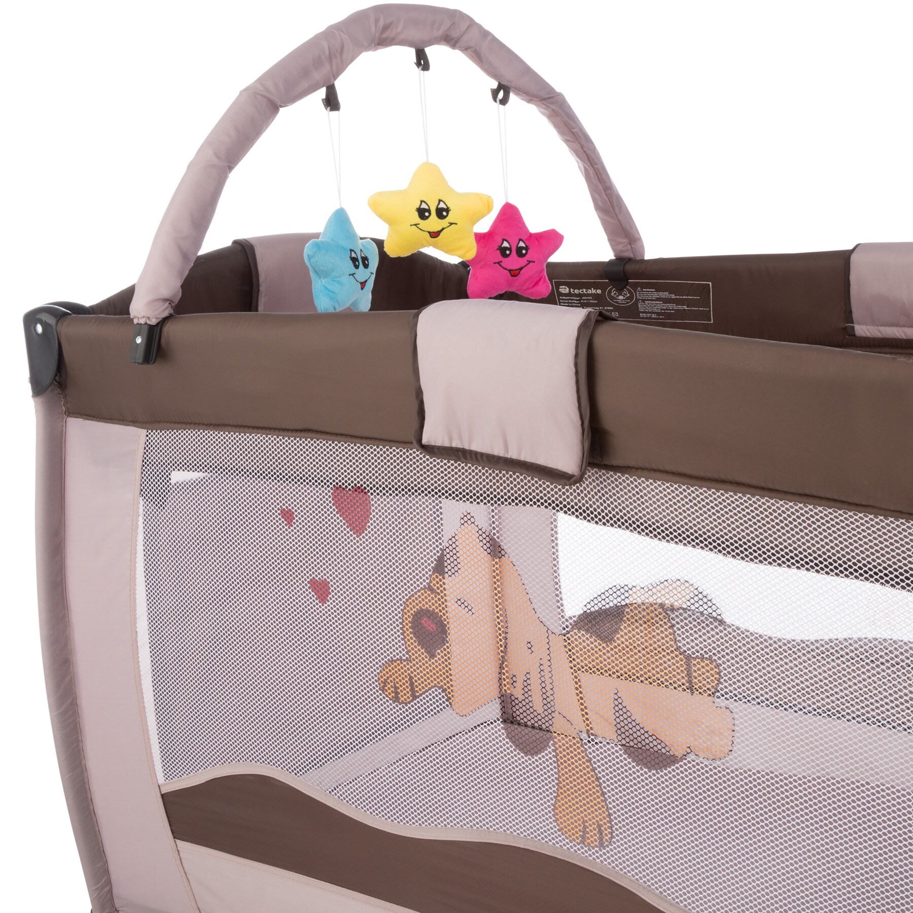 tectake® Kinder Reisebett, klappbar und höhenverstellbar, 2 Rollen mit Bremsen, inklusive Tragetasche, 132 x 75 x 104 cm