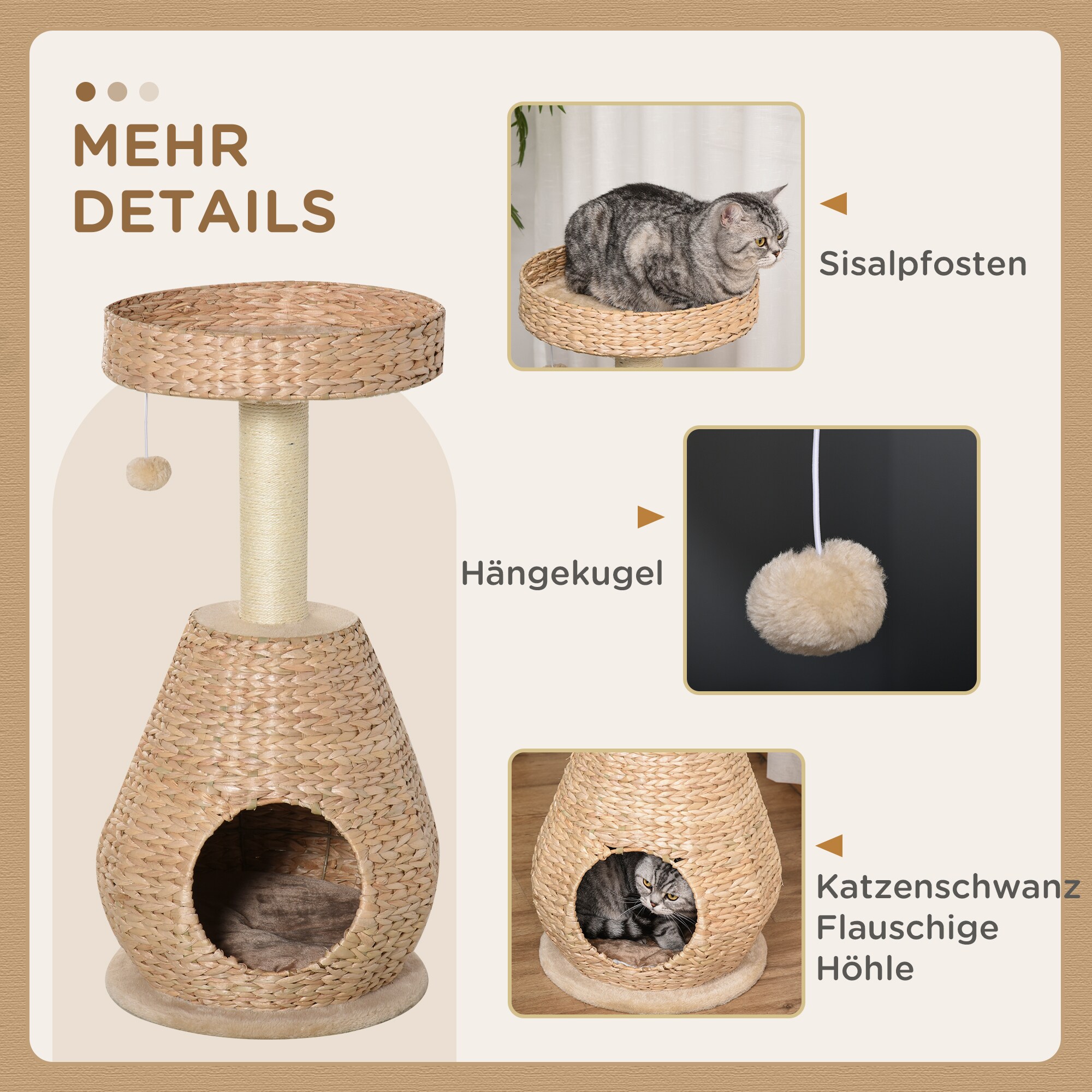 PawHut Kratzbaum mit Höhle gelb 40 x 40 x 82,5cm