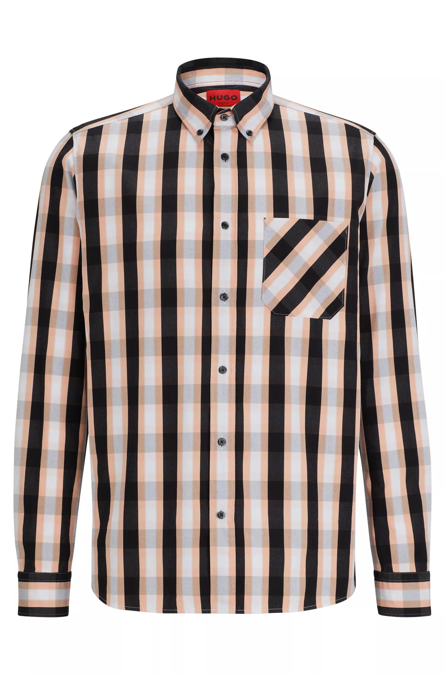 Camisa HUGO vermelha de modelagem relaxada em popeline de algodão xadrez.
