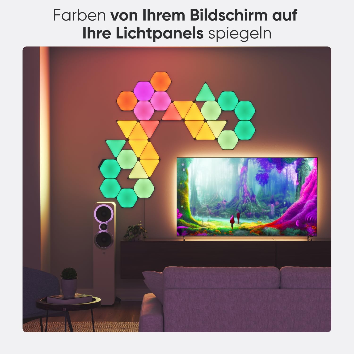Nanoleaf Shapes Ultra Black Hexagon Starter Kit, 9 Smarten LED Panels RGBW - Modulare WLAN 16 Mio. Farben Wandleuchte Innen, Musik & Bildschirm Sync, Funktioniert mit