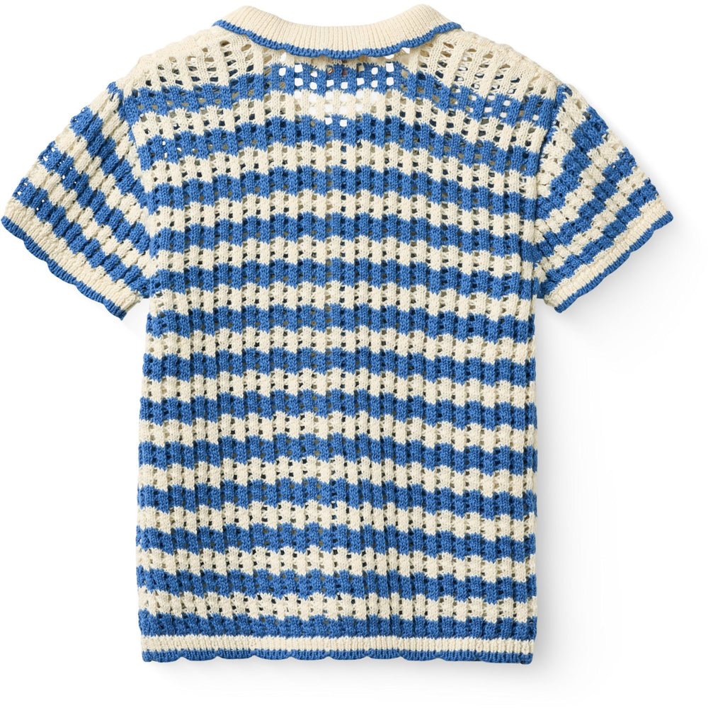 Køb COPENHAGEN COLORS Ocean Blue/Cream Comb Crochet Ss Cardigan